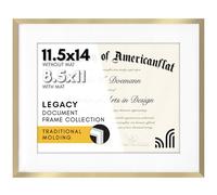 Americanflat Diploma Frame with Shatterproof Glass, 8.5 x 11 Inch with Mount or 4.5 x 5.5 without Mat, Thin Frame for Wall Decor, Legacy Collection, Gold