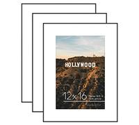 Americanflat Front Loading 12x16 Picture Frame with Shatter-Resistant Glass - Set of 3 - Use as 8x12 Frame with Mat - Metropolitan Collection - Photo Frame for Wall Display - Black