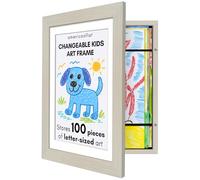 Americanflat Front Loading Kids Art Frame in Light Wood - 8.5x11 Picture Frame with Mat and 10x12.5 Without Mat - Kids Artwork Frames Changeable Display - Frames for Kids Artwork Holds 100 Pieces