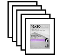 Americanflat Galleria Collection - 16x20 Picture Frame Set with Polished Plexiglass - Use as 11x14 with Mat or 16x20 without Mat - Black