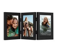 Americanflat Hinged 3 Picture Frame 4x6 with Shatter-Resistant Glass - Signature Collection - Foldable Picture Frame for Tabletop Display - Black