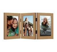 Americanflat Hinged 3 Picture Frame 5x7 with Shatter-Resistant Glass - Signature Collection - Foldable Picture Frame for Tabletop Display - Dark Oak