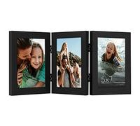 Americanflat Hinged 3 Picture Frame 5x7 with Shatter-Resistant Glass - Signature Collection - Foldable Picture Frame for Tabletop Display - Black
