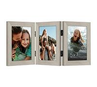 Americanflat Hinged 3 Picture Frame 5x7 with Shatter-Resistant Glass - Signature Collection - Foldable Picture Frame for Tabletop Display - Driftwood