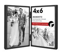 Americanflat Hinged 4x6 Picture Frame with Shatter-Resistant Glass - Modern Metal Picture Frame Displays Two 4x6 Photos - Elegant Photo Frames for Tabletop Display - Black