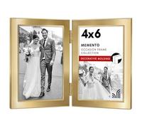 Americanflat Hinged 4x6 Picture Frame with Wide, Beveled Molding and Shatter-Resistant Glass - Modern Metal Picture Frame Displays Two 4x6 Photos - Elegant Photo Frames for Tabletop Display - Gold