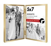 Americanflat Hinged 5x7 Picture Frame with Shatter-Resistant Glass - Modern Metal Picture Frame Displays Two 5x7 Photos - Elegant Photo Frames for Tabletop Display - Gold