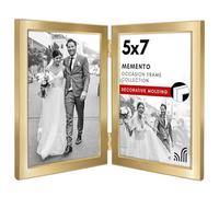 Americanflat Hinged 5x7 Picture Frame with Wide, Beveled Molding and Shatter-Resistant Glass - Modern Metal Picture Frame Displays Two 5x7 Photos - Elegant Photo Frames for Tabletop Display - Gold