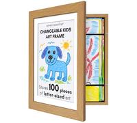 Americanflat Kids Artwork Display Frame Changeable (Dark Oak) - Magnetic Door Holds 100 Art Pieces - A4 Size Display with Mount or 10x12.5 Without Mount - My Mini Masterpiece