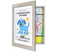 Americanflat A4 Kids Artwork Display Frame in Driftwood - Use as 25.5x32 cm Kids Art Frame without Mount - Front Opening Childrens Artwork Display Holds 100 Pieces