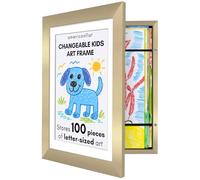 Americanflat A4 Kids Artwork Display Frame in Gold - Use as 25.5x32 cm Kids Art Frame without Mount - Front Opening Childrens Artwork Display Holds 100 Pieces