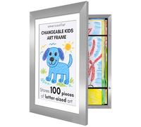 Americanflat Kids Artwork Display Frame Changeable (Silver) - Magnetic Door Holds 100 Art Pieces - A4 Size Display with Mount or 10x12.5 Without Mount - My Mini Masterpiece