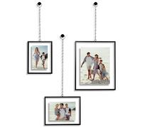 Americanflat Metal Floating Frame with Chain - Set of 3 - Use as 8x10, 5x7 or 4x6 Frame - Pressed Flower Display for Wall Decor - Elegant Black Molding with Shatter-Resistant Glass