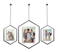 Americanflat Metal Floating Frame with Chain - Set of 3 - Use as 8x10 or 5x7 Frame - Pressed Flower Display for Wall Decor - Elegant Black Molding with Shatter-Resistant Glass