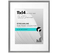 Americanflat Picture Frame 11x14 with Shatter-Resistant Glass - 8x10 or 11x14 Display - Streamline Collection - Thin Wall Frame - Grey