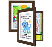 Americanflat Set of 2 25.5x32 cm Kids Artwork Display Frame - Front Loading Design Holds 100 Artworks - Use as A4 Frame with Mount or Display 25.5x32 cm Without Mount - My Mini Masterpiece - Walnut