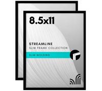 Americanflat Set of 2 black picture frames 8.5 x 11 cm, thin edge, shatterproof glass, hanging, integrated easel, horizontal/vertical display on wall or table.