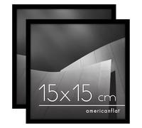 Americanflat Set of 2 Picture Frames 15 x 15 cm Black - Photo Frames with Thin Edge and Shock Resistant Glass Panel - Integrated Hooks and Easel for Walls and Shelves