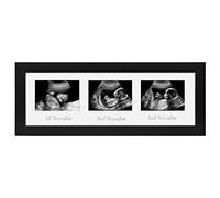 Americanflat Sonogram Picture Frame -15x5 Ultrasound Photo Frame for Baby Ultrasound Scan for Three 3x4” Sonograms - Interchangeable Mat and Easel Stand - Engineered Wood with Glass Cover - Black