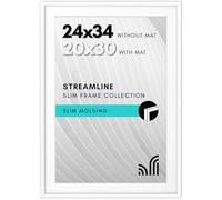 Americanflat Streamline Collection White Poster Frame with Polished Perspex Glass 24x34 inch (50x76cm) with Mat or 24x34 Without Mount Thin Frame for Wall Decor