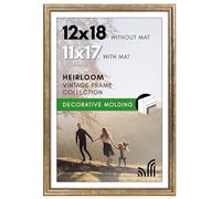 Americanflat Vintage Frames - 12x18 Poster Frame with Beaded Accents and Polished Plexiglass - Use as 11x17 Frame or Display 12x18 Photos Without Mat - Heirloom Collection - Wall Display - Gold