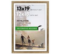 Americanflat Vintage Frames - 13x19 Picture Frame with Beaded Accents and Polished Plexiglass - Use as 12x18 Frame or Display 13x19 Photos Without Mat - Heirloom Collection - Wall Display - Gold