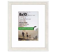 Americanflat Vintage Frames - 8x10 Picture Frame with Beaded Accents and Shatter-Resistant Glass - Use as 5x7 Frame or Display 8x10 Photos Without Mat - Heirloom Collection - White Gold