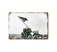 Americans Raising The Flag on Iwo Jima Vintage Metal Plaque Hanging Artwork Poster Retro Metal Tin Sign Wall Decor Iron Painting for Office Bedroom Living Room Home Yard Gift for Friends (08×12inch)