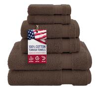 AmericanVeteranTowel 100% Cotton Turkish 6 Piece Towel Set, Luxury Towels Set of 6 for Bathroom Essentials, 2 Bath Towels 2 Hand Towels 2 Washcloths, Brown