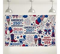 America's 250th Anniversary Backdrop, Festive Stars and Stripes Celebration Decorations, Red White Blue Party Background for July 4th Events 71x43 Inch