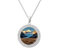 America's Magnificent Glacier Peak Water Meadows Pendant Necklace for Women Men Elegant Diamond Circle Necklaces with 19.7 Inch Chain, Zinc Diamond Jewelry for Birthday Christmas Valentine's Day Gift