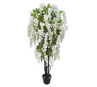 AMERIQUE 6 Feet Gorgeous and Dense Blooming Wisteria Artificial Tree, Cream White, Pre-Potted with Nursery Pot, Real Touch Tech., Green and White