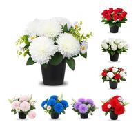 AMERISE 25cm White Artificial Flower Pot for Graves - Elegant Chrysanthemum Daisies in Durable Black Pot | Weather-Resistant Memorial Flowers for Cemetery, Funeral & Graveside Decoration