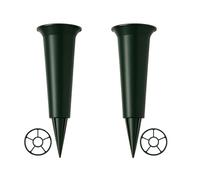 AMERISE Set of 2 Grave Vases with Spike - Weather Resistant Green Memorial Flower Holders for Graveside, Cemetery Vases for Fresh or Artificial Flowers, Durable Plastic with Grid Inserts