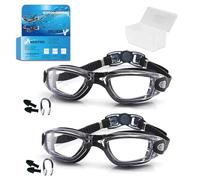 AMERITINS® Swimming Goggles Pack of 2, Anti-Fog Goggles Swimming Adults, Anti-Leak UV Protection Crystal Clear Vision with Free Protection Case, Nose Clips & Earplus Suitable for Adults & Kids