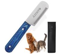 AmerÒ Dog Stripping Knife - Right Handed Grooming Tool for Dogs, Ergonomic Wooden Handle, Hand Stripping Knife for Border Terrier & Wire Coat Grooming - Durable & Precise (Blue)