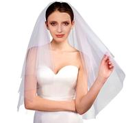 Amerson 2 Tier Bridal Veil Wedding Vails Women's Simple Short Cut Edge Wedding Veils with Comb for Brides Shower Bachelorette Hen do Night Party Chucky Costume Girls First Communion (Ivory)