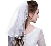 Amerson Bridal Veil Short Tulle Veils Wedding Rhinestones Vails Women's White Ivory Veils with Comb for Brides Bridal Shower Hen Party Chucky Costume Dress Up Gift Prom Girls First Communion (Ivory)