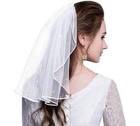 Amerson Bridal Veil Short Tulle Veils Wedding Rhinestones Vails Women's White Ivory Veils with Comb for Brides Bridal Shower Hen Party Chucky Costume Dress Up Gift Prom Girls First Communion (White)