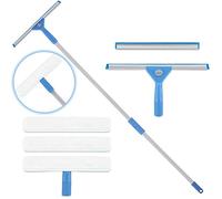 AMERWASH PLUS Window Squeegee Cleaner Tool for High Window, Mirror Cleaning, with 69 inches Extension Pole, Extra 1 Scraper and 2 Microfiber Scrubber Replacement Included