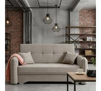 Amerykanka Laine 3 Beige Compact Sofa Bed With Storage And Decorative Cushions