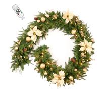 AMERZEST 9FT Prelit Artificial Christmas Garland with Dual Color LED Lights and Timer by Remote Control and Batteries Operated for Mantle Stairs Fireplace Door Xmas Decoration, Indoor Outdoor, Green