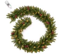 AMERZEST 9FT Prelit Artificial Christmas Garland with Dual Color LED Lights and Timer by Remote Control and Batteries Operated for Mantle Stairs Fireplace Door Xmas Decoration, Indoor Outdoor, Green