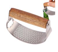 Amesor 2 Garlic Crusher Stainless Steel, Garlic Press, Bottle Opener, Effortless Crushing, Wooden Handle, Easy to Clean