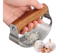 Amesor Garlic Crusher Press, Stainless Steel, Wood, Bottle Opener, Effortless Crushing, Easy to Clean