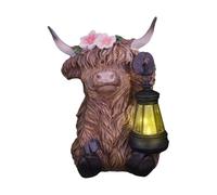 Amesor Highland Cow Decor,Highland Cattle Miniatures Light | Solar Powered Realistic Resin Statue for Bedroom Desk Desk Apartment Living Room Yard Table Patio Shelf