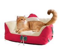 Amesor Small Cat Bed,Christmas Design Washable Winter Kennel - Calming Dog Bed - for Puppy Kitten Animal Indoor Living Room Bedroom Balcony Apartment Home
