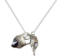 Amethyst and Crow Skull Locket Talisman, Meditation Talisman Pendant with Crystal Inlay, CrowSkull Necklace with Inlay Amethyst, Amulet for Men and Women (A)
