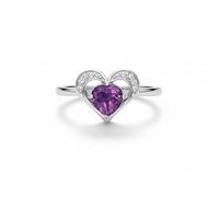 Amethyst and Diamond Ring Heart Solid 925 Sterling Silver Ladies (N)