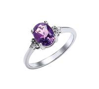 Amethyst and Diamond Ring Solid 925 Sterling Silver Platinum Plated Solitaire (M)